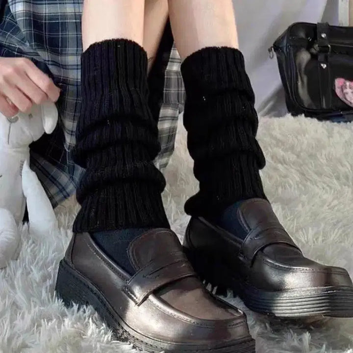 [BUNJANG] Nylon Leg Warmers Bundle Set / 니삭스 루즈삭스 레그워머 발토시 긴무릎양말 검정,흰색 2개 일괄