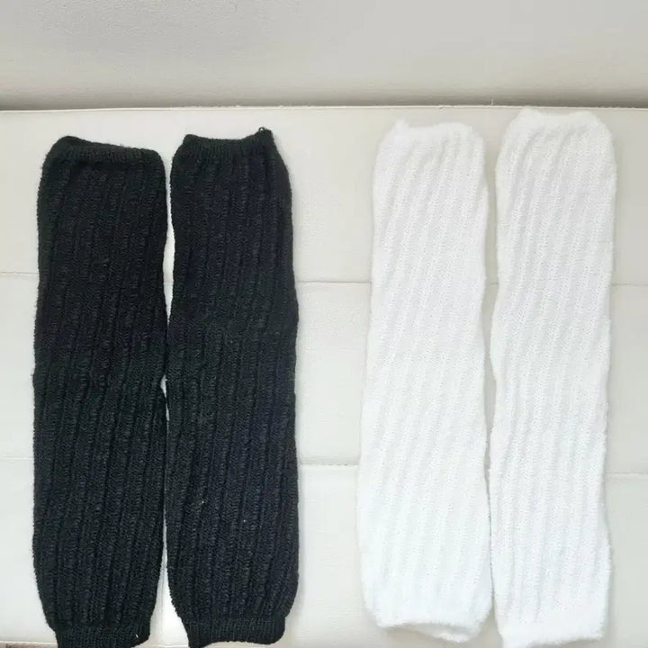 [BUNJANG] Nylon Leg Warmers Bundle Set / 니삭스 루즈삭스 레그워머 발토시 긴무릎양말 검정,흰색 2개 일괄