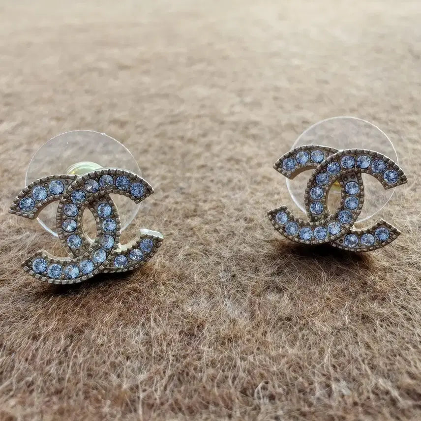 [BUNJANG] Chanel CC Logo Rhinestone Earrings Gold / 샤넬 귀걸이 CC 로고 라인스톤 골드