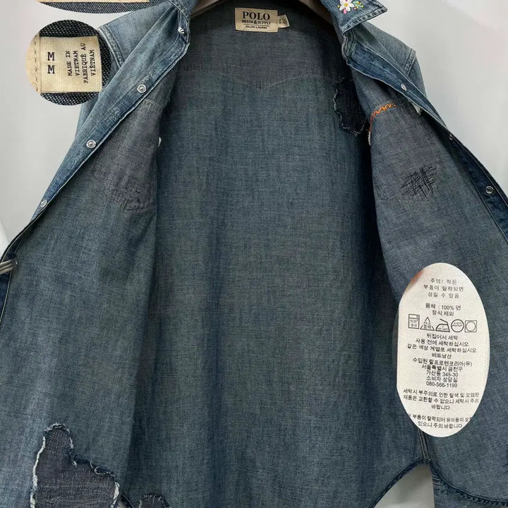 [BUNJANG] Polo Ralph Lauren Concho Embroidered Denim Shirt / 폴로 랄프로렌 콘초 플로워 엠브로이더 리페어 사우스 웨스턴 데님 셔츠