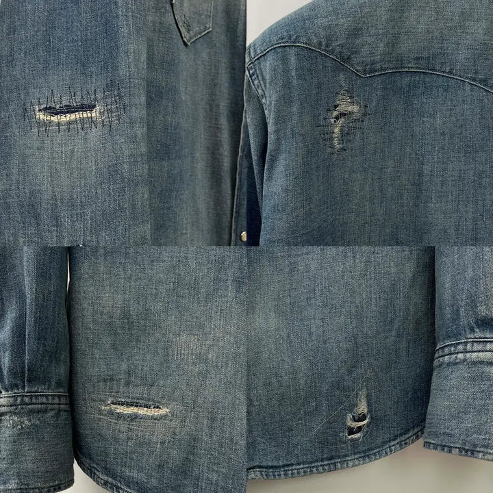 [BUNJANG] Polo Ralph Lauren Concho Embroidered Denim Shirt / 폴로 랄프로렌 콘초 플로워 엠브로이더 리페어 사우스 웨스턴 데님 셔츠