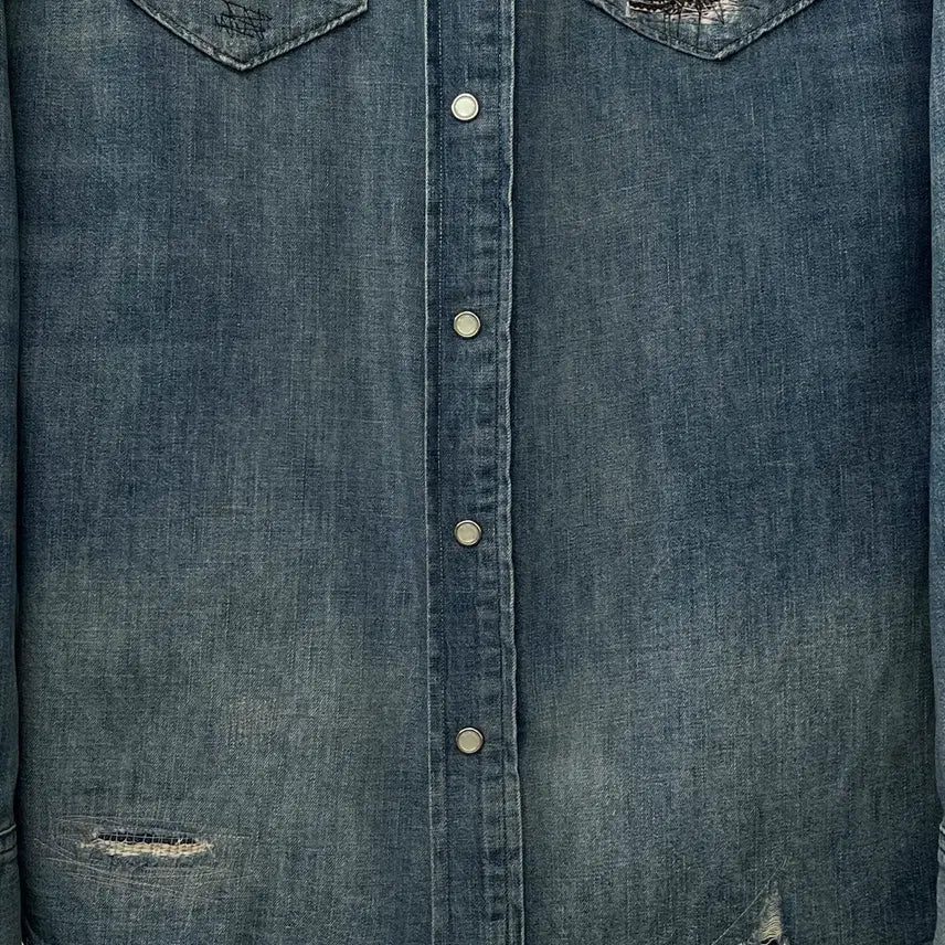 [BUNJANG] Polo Ralph Lauren Concho Embroidered Denim Shirt / 폴로 랄프로렌 콘초 플로워 엠브로이더 리페어 사우스 웨스턴 데님 셔츠