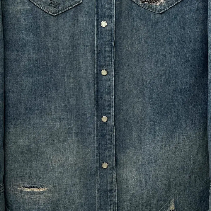 [BUNJANG] Polo Ralph Lauren Concho Embroidered Denim Shirt / 폴로 랄프로렌 콘초 플로워 엠브로이더 리페어 사우스 웨스턴 데님 셔츠