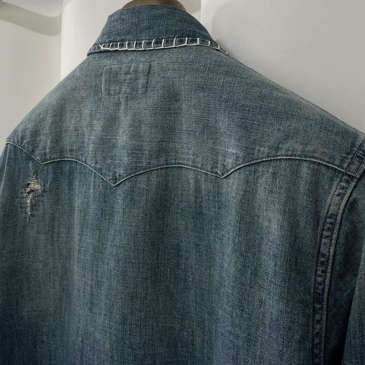 [BUNJANG] Polo Ralph Lauren Concho Embroidered Denim Shirt / 폴로 랄프로렌 콘초 플로워 엠브로이더 리페어 사우스 웨스턴 데님 셔츠