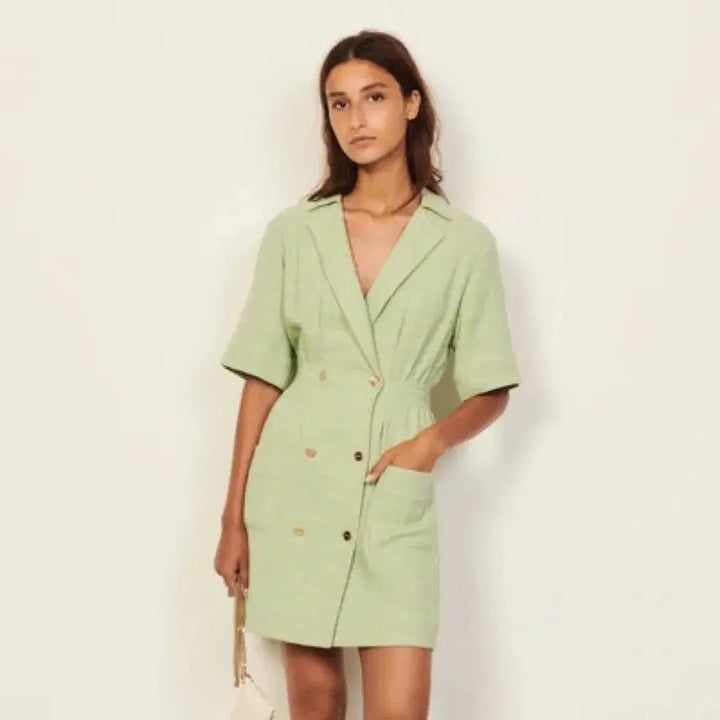 [BUNJANG] Sandro Double-Breasted Tweed Mini Dress / 산드로 더블브레스트 트위드 미니원피스