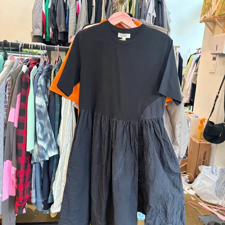 [BUNJANG] COS Black Flare Short Sleeve Midi Dress / COS 코스 블랙 플레어 반팔 원피스