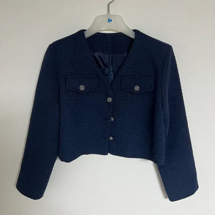 [BUNJANG] Navy Tweed Crop Jacket / 네이비 크롭 트위드 자켓 하객룩