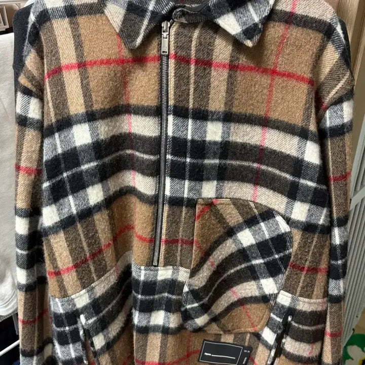 [BUNJANG] We11done Half-Zip Check Anorak Beige (Size L) / We11done 웰던 하프집업 체크 아노락 베이지 / L