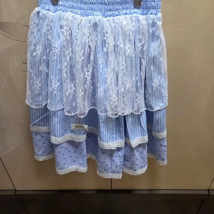 [BUNJANG] Blue Lace Ruffle Skirt / 블루 레이스 캉캉 스커트