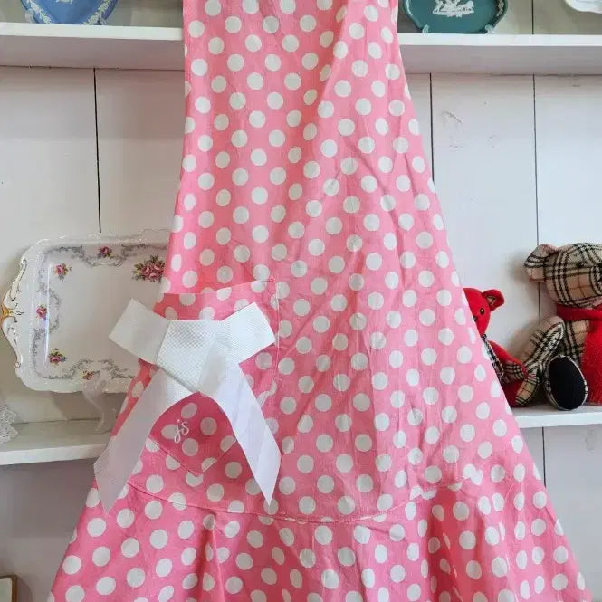 [BUNJANG] Jessie Steele Pink Dot Ribbon Apron / 핑크 도트 리본 에이프런