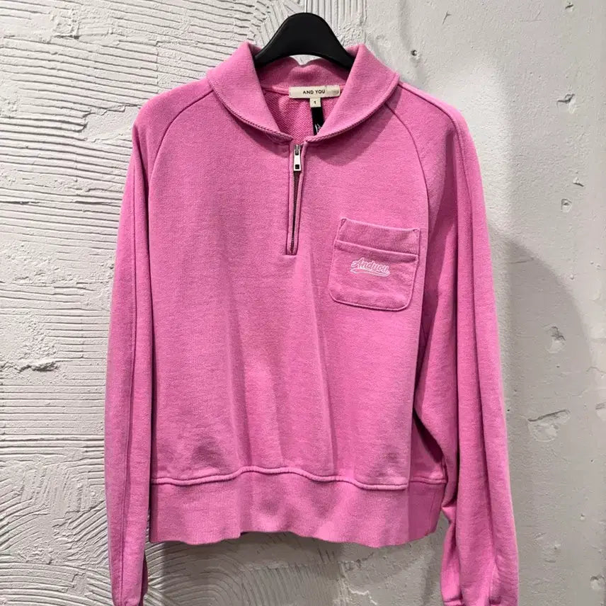[BUNJANG] ANEU Pink Half-Zip Sweatshirt / 앤유 핑크 하프집업 맨투맨티