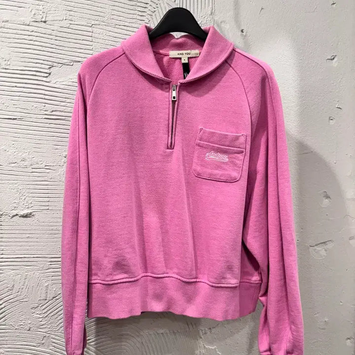 [BUNJANG] ANEU Pink Half-Zip Sweatshirt / 앤유 핑크 하프집업 맨투맨티