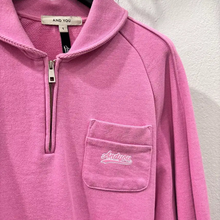 [BUNJANG] ANEU Pink Half-Zip Sweatshirt / 앤유 핑크 하프집업 맨투맨티