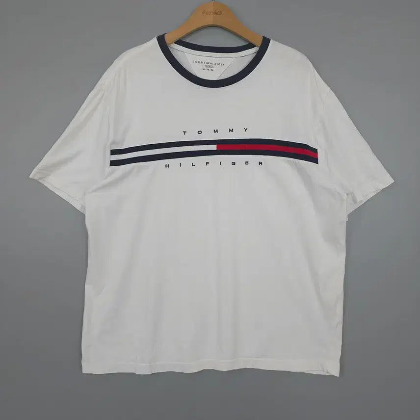 [BUNJANG] Tommy Hilfiger Logo Line T-shirt White XL / 타미힐피거 Tommy Hilfiger 로고 라인 반팔티 화이트 XL
