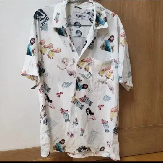 [BUNJANG] Unisex Summer Printed Short-Sleeve Shirt / 1번착용 남여공용 여름반팔 셔츠