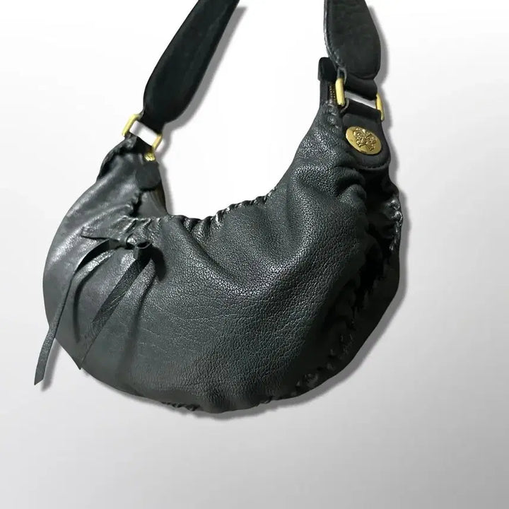 [BUNJANG] Anna Sui Black Leather Hobo Bag / 안나수이 블랙 레더 호보백