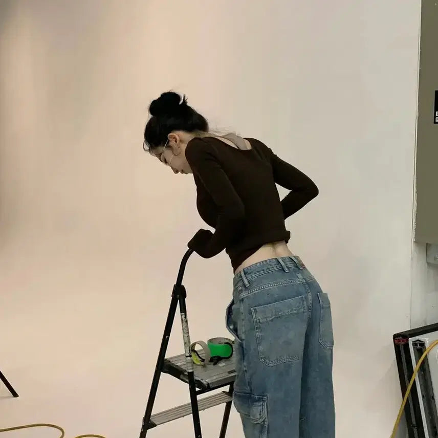 [SOLD OUT] LINY LIBERTY 레이어드 브이넥 슬림 롱 티셔츠 카리나 착용