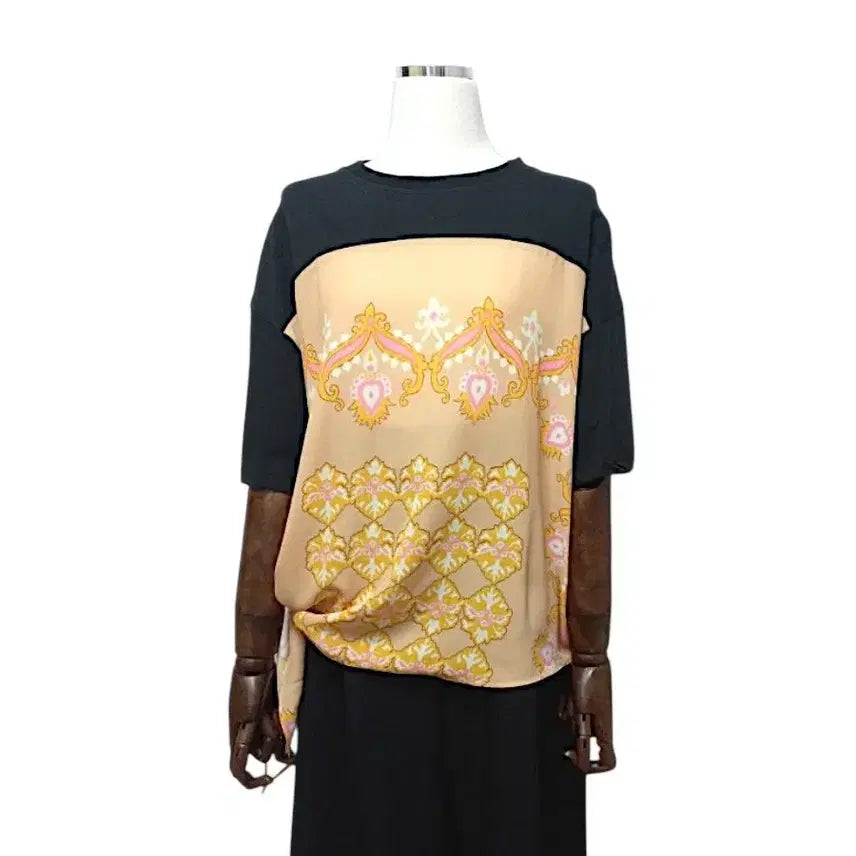 [BUNJANG] Sandro Style Ethnic Color Block Blouse / 산드*로 스타일 에스닉 티셔츠 배색 블라우스