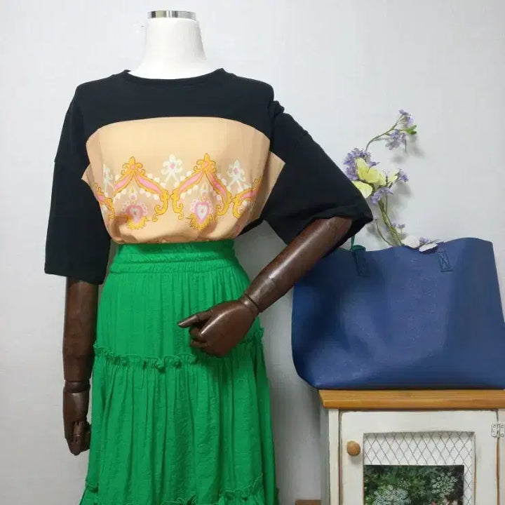 [BUNJANG] Sandro Style Ethnic Color Block Blouse / 산드*로 스타일 에스닉 티셔츠 배색 블라우스