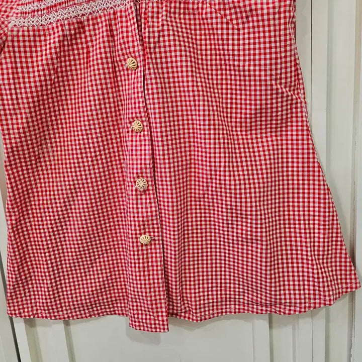[BUNJANG] Vintage Red Gingham Blouse / 레드 체크 깅엄 반팔 블라우스