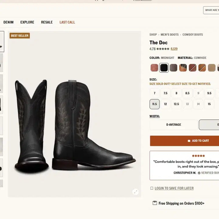 [BUNJANG] Tecovas The Doc Western Boots / Tecovas 테코바스the doc 웨스턴 부츠