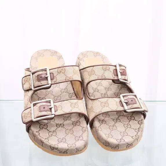 [BUNJANG] Gucci GG Canvas Double Strap Sandals / 구찌 GG 캔버스 더블 스트랩 샌들 658020