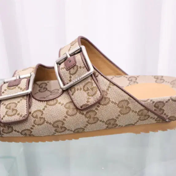 [BUNJANG] Gucci GG Canvas Double Strap Sandals / 구찌 GG 캔버스 더블 스트랩 샌들 658020