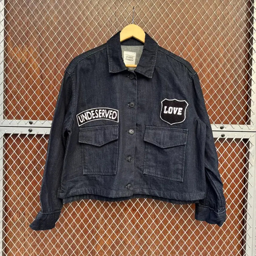 [BUNJANG] Studio Tomboy Denim Patchwork Jacket / 스튜디오 톰보이 생지 데님 와펜 포켓 패치 워크 자켓 F