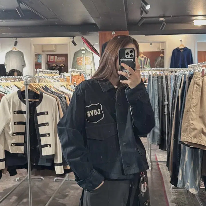 [BUNJANG] Studio Tomboy Denim Patchwork Jacket / 스튜디오 톰보이 생지 데님 와펜 포켓 패치 워크 자켓 F