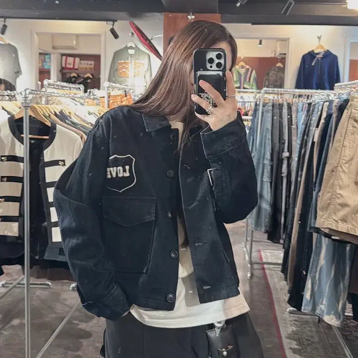 [BUNJANG] Studio Tomboy Denim Patchwork Jacket / 스튜디오 톰보이 생지 데님 와펜 포켓 패치 워크 자켓 F