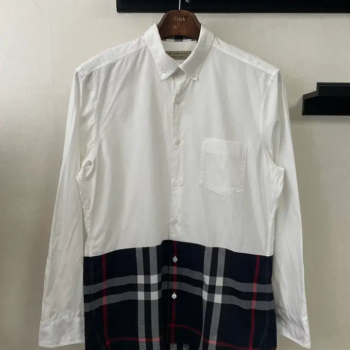 [BUNJANG] Burberry Checkered Accent Shirt M / 버버리 화이트/체크 배색 셔츠 M