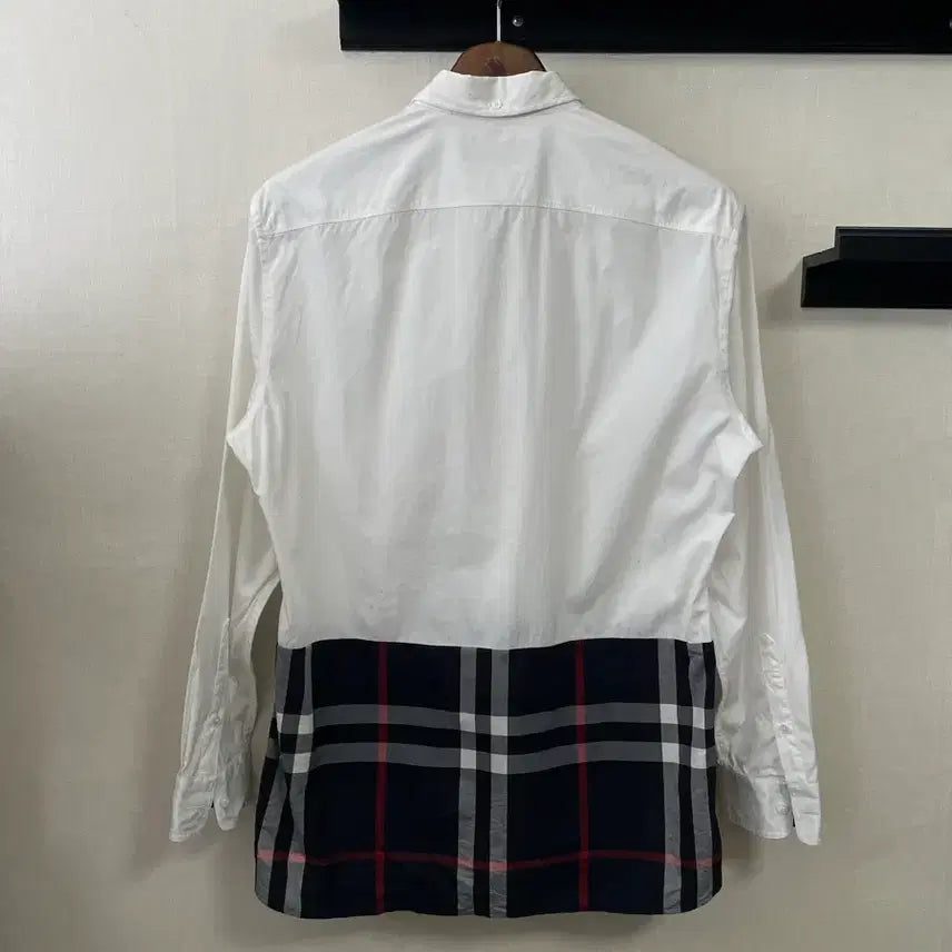 [BUNJANG] Burberry Checkered Accent Shirt M / 버버리 화이트/체크 배색 셔츠 M