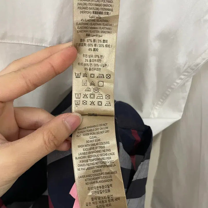 [BUNJANG] Burberry Checkered Accent Shirt M / 버버리 화이트/체크 배색 셔츠 M