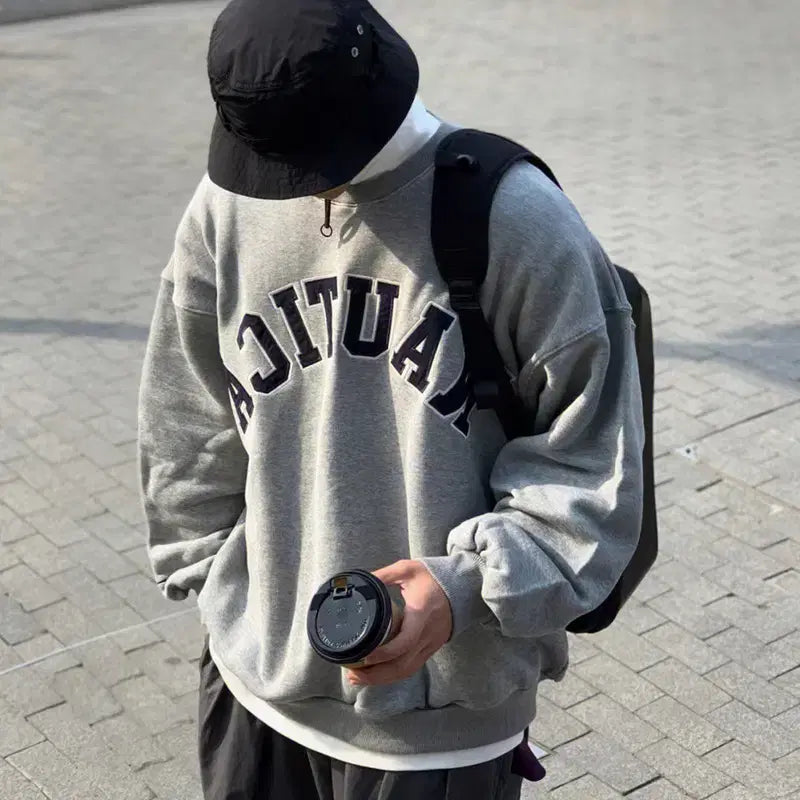 [BUNJANG] Nautica Japan Arch Big Logo Embroidered Sweatshirt / 노티카재팬 아치 빅로고 자수 맨투맨 s~xl 새상품 특가
