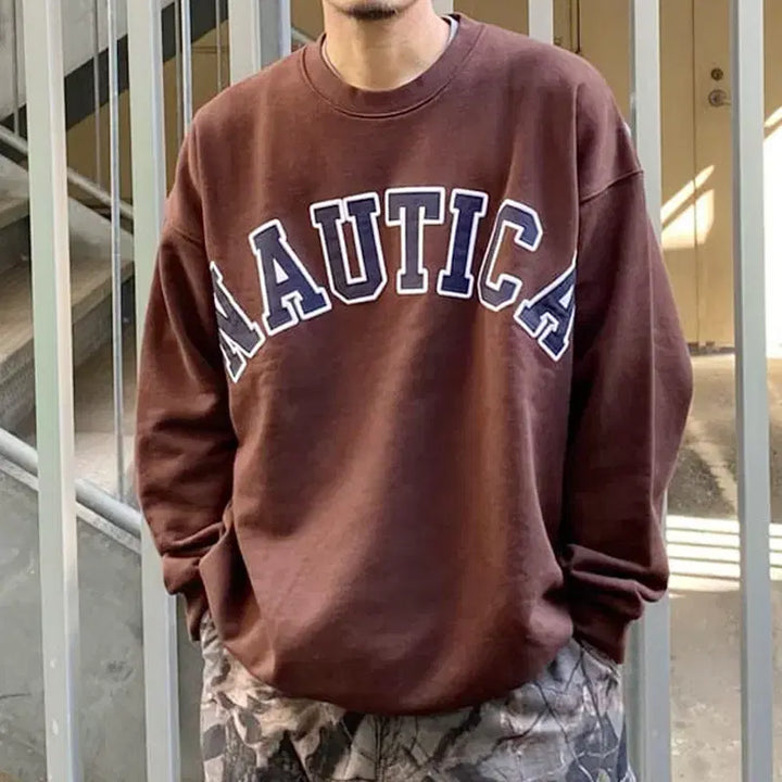 [BUNJANG] Nautica Japan Arch Big Logo Embroidered Sweatshirt / 노티카재팬 아치 빅로고 자수 맨투맨 s~xl 새상품 특가