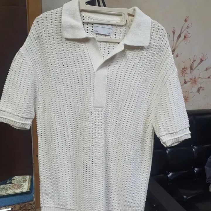 [BUNJANG] Maison Mineed White Punching Knit Collar T-shirt / 메종미네드 화이트  펀칭  니트 카라 반팔티  택배비포함가