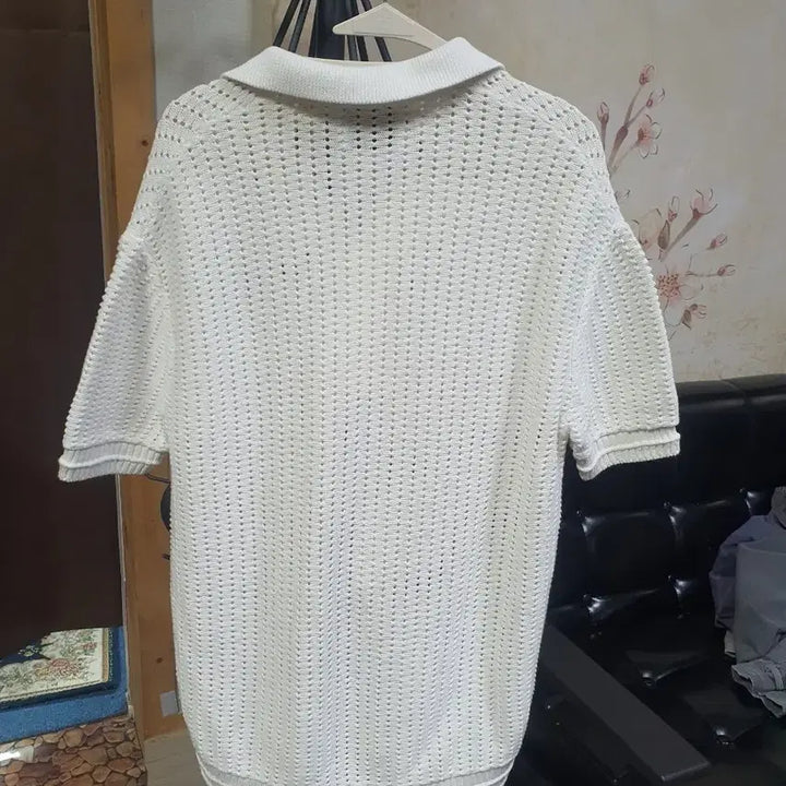 [BUNJANG] Maison Mineed White Punching Knit Collar T-shirt / 메종미네드 화이트  펀칭  니트 카라 반팔티  택배비포함가