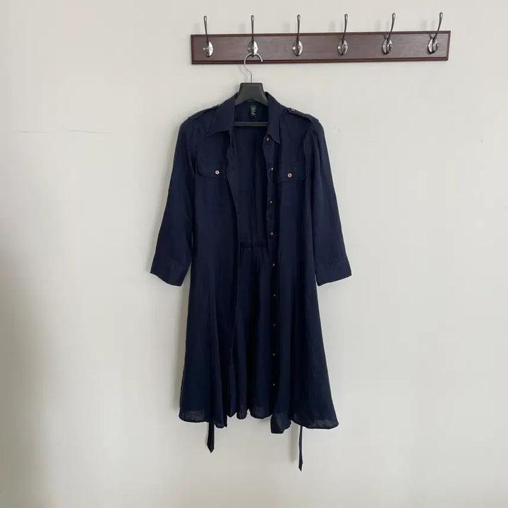 [SOLD OUT] 랄프로렌 여성m 풀 린넨 네이비 견장 벨티드 셔츠 원피스