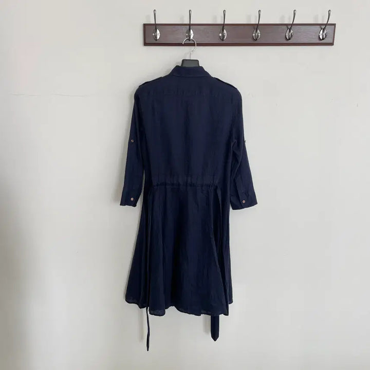 [SOLD OUT] 랄프로렌 여성m 풀 린넨 네이비 견장 벨티드 셔츠 원피스