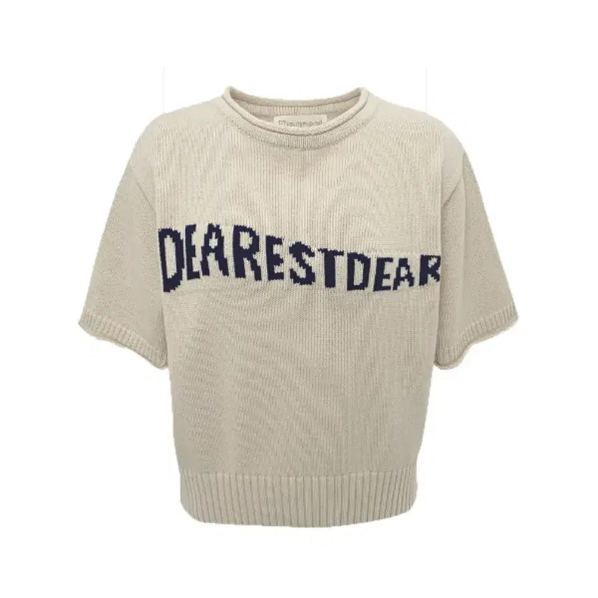 [BUNJANG] MaybeBaby Dearist Logo Beige Knit Top / 메이비베이비 디어리스트 로고 베이지 반팔 니트 F