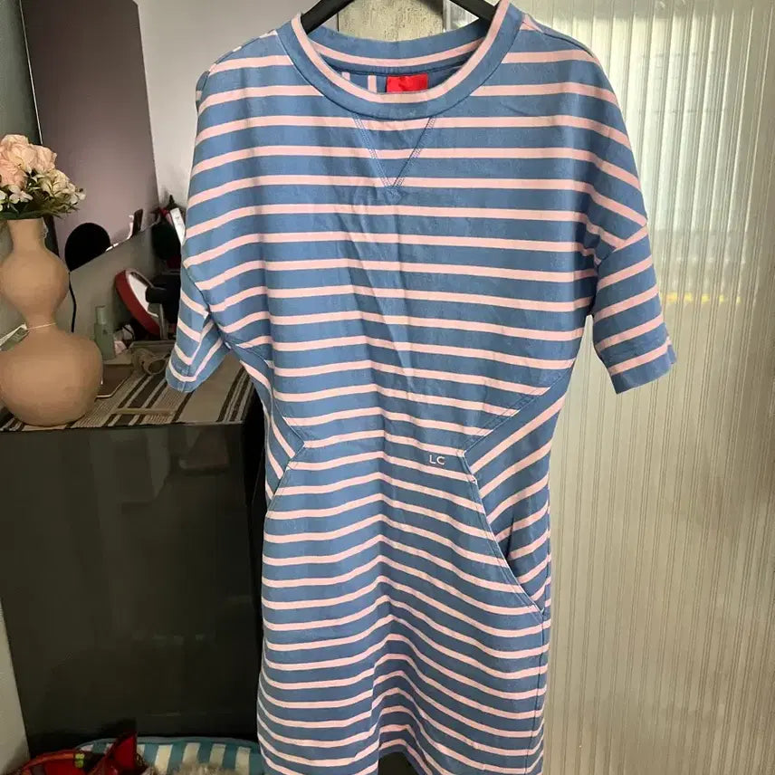 [BUNJANG] Lucky Chouette Blue/Pink Stripe Mini Dress / Lucky chouette 블루/핑크 스트라이프 반팔 원피스
