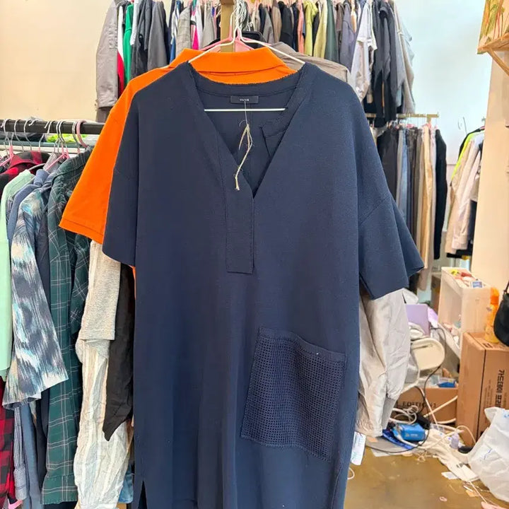 [BUNJANG] SYSTEM Navy Knit Pocket Detail Short Sleeve Dress / 한섬 SYSTEM 네이비 반팔 원피스
