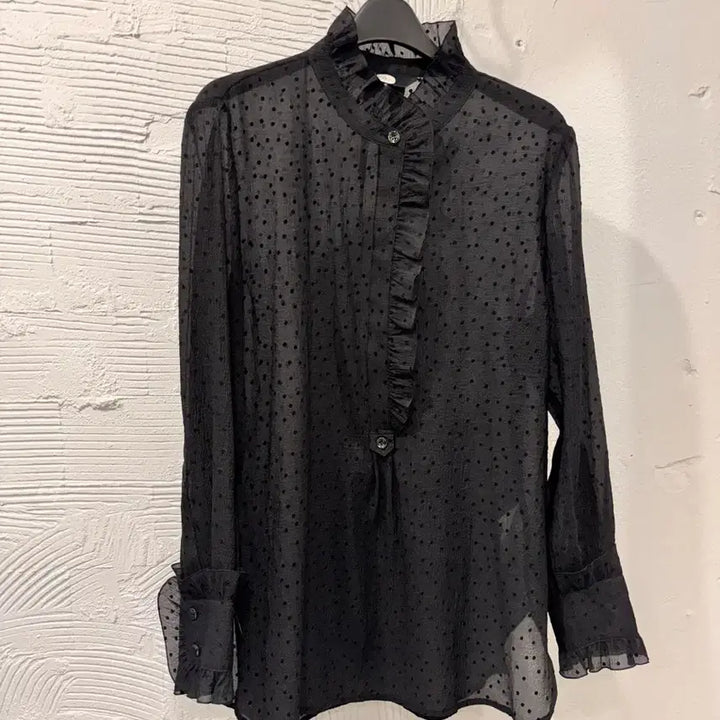 [BUNJANG] DEW E L Frill Collar See-through Dot Blouse / 듀엘 프릴카라 시스루 도트 블라우스