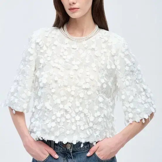 [SOLD OUT] 한섬오브제ST-플라워아플리케블라우스(55)