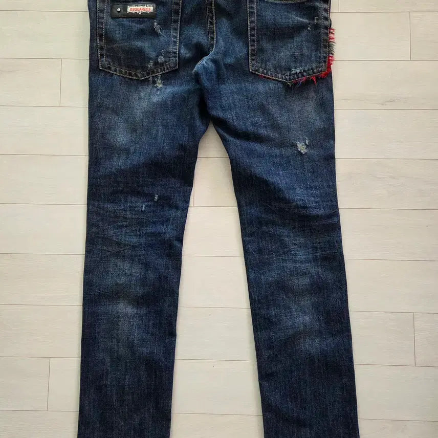 [BUNJANG] Dsquared2 Retro Kenny Twist Tartan Check Leather Patch Denim Pants / 디스퀘어드 리트로 케니슈슬 타탄체크 레더패치 데님팬츠