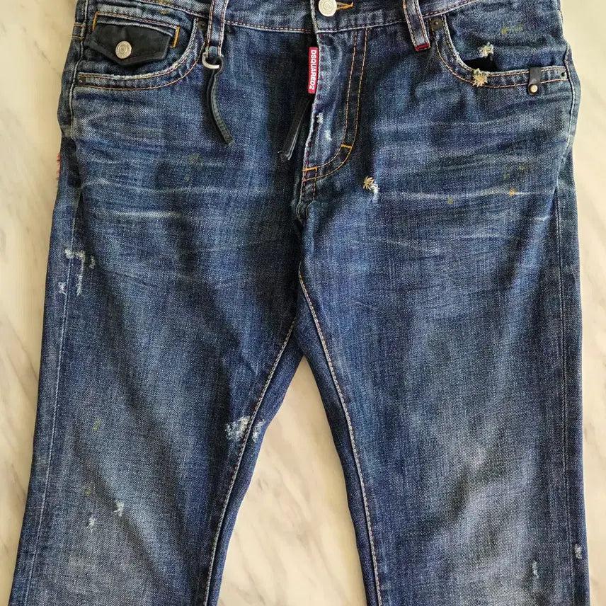 [BUNJANG] Dsquared2 Retro Kenny Twist Tartan Check Leather Patch Denim Pants / 디스퀘어드 리트로 케니슈슬 타탄체크 레더패치 데님팬츠