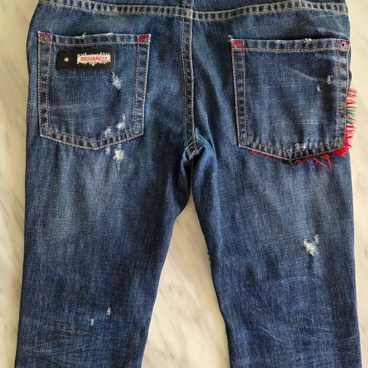 [BUNJANG] Dsquared2 Retro Kenny Twist Tartan Check Leather Patch Denim Pants / 디스퀘어드 리트로 케니슈슬 타탄체크 레더패치 데님팬츠