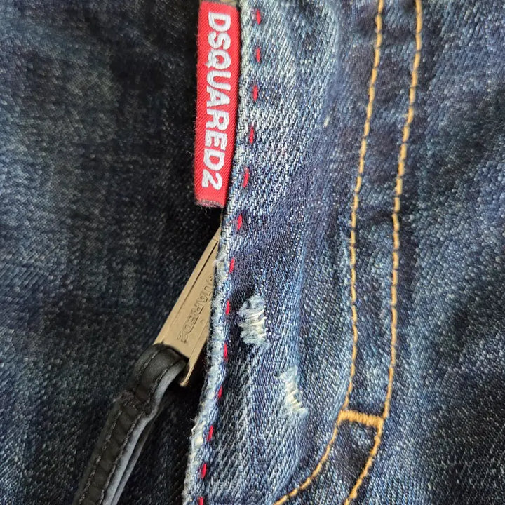[BUNJANG] Dsquared2 Retro Kenny Twist Tartan Check Leather Patch Denim Pants / 디스퀘어드 리트로 케니슈슬 타탄체크 레더패치 데님팬츠