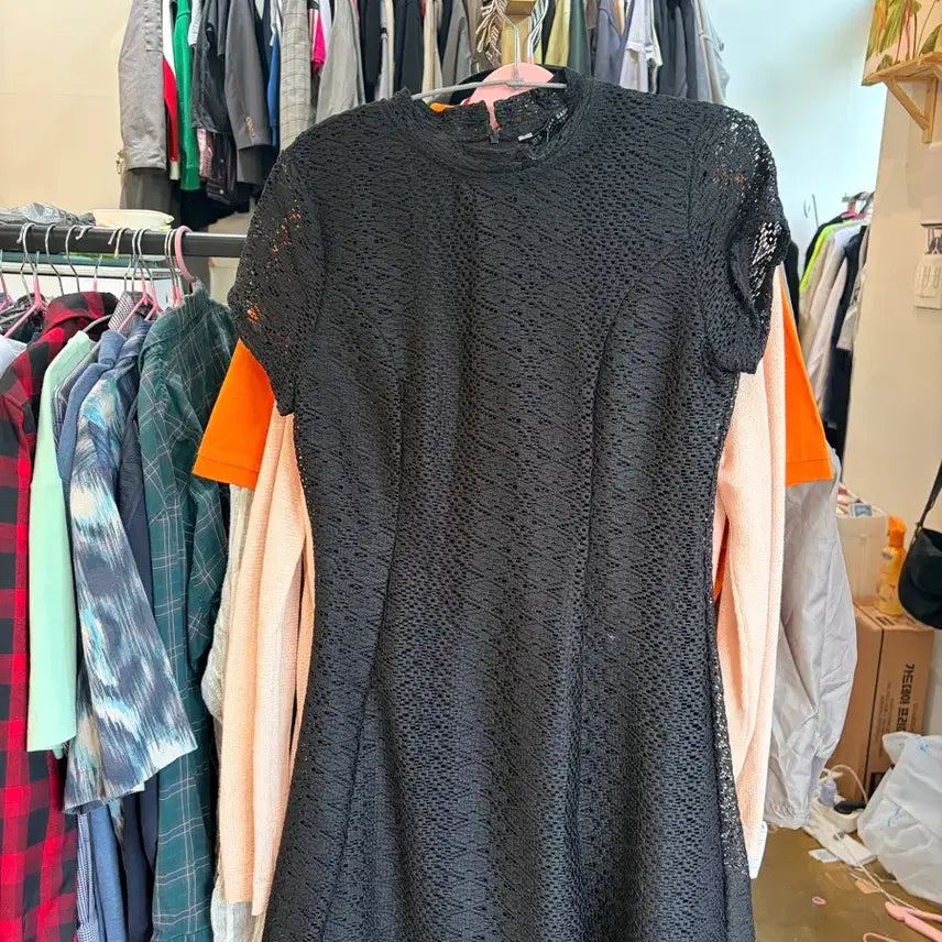 [BUNJANG] ZARA Black Lace Short Sleeve Blouse Dress / 자라 블랙 레이스 반팔 블라우스 원피스