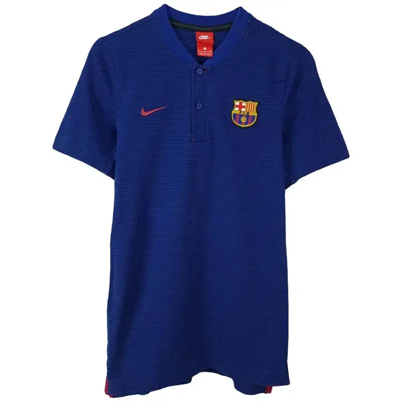 [BUNJANG] Nike Barcelona Striped Henley Long Sleeve T-shirt Navy / 나이키 바르셀로나 스트라이프 헨리넥 롱 반팔티 네이비 M20220